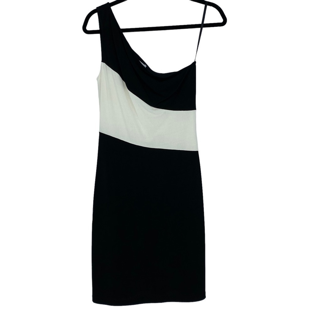 WHBM black & white off the shoulder color block sheath cocktail dress, XS
